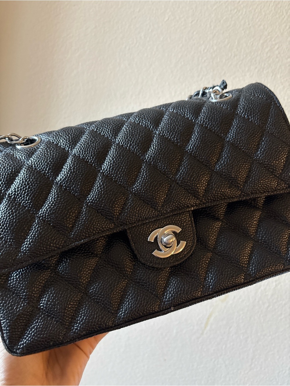 Zara Black Quilted Shoulder Bag with Silver Hardware